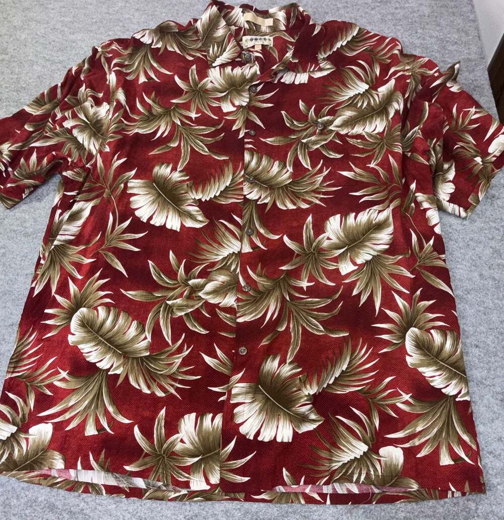 Campia Moda Red Palm Leaf Tropical Hawaiian Button Down Shirt XXL